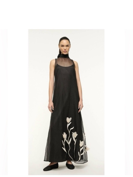 STAUD Dresses & Skirts - STAUD Black Albee Maxi Dress with White Floral Appliqué